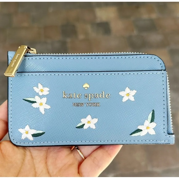 Kate Spade Madison Floral Embroidered Medium Satchel Polished Blue + Wallet - Picture 8 of 8